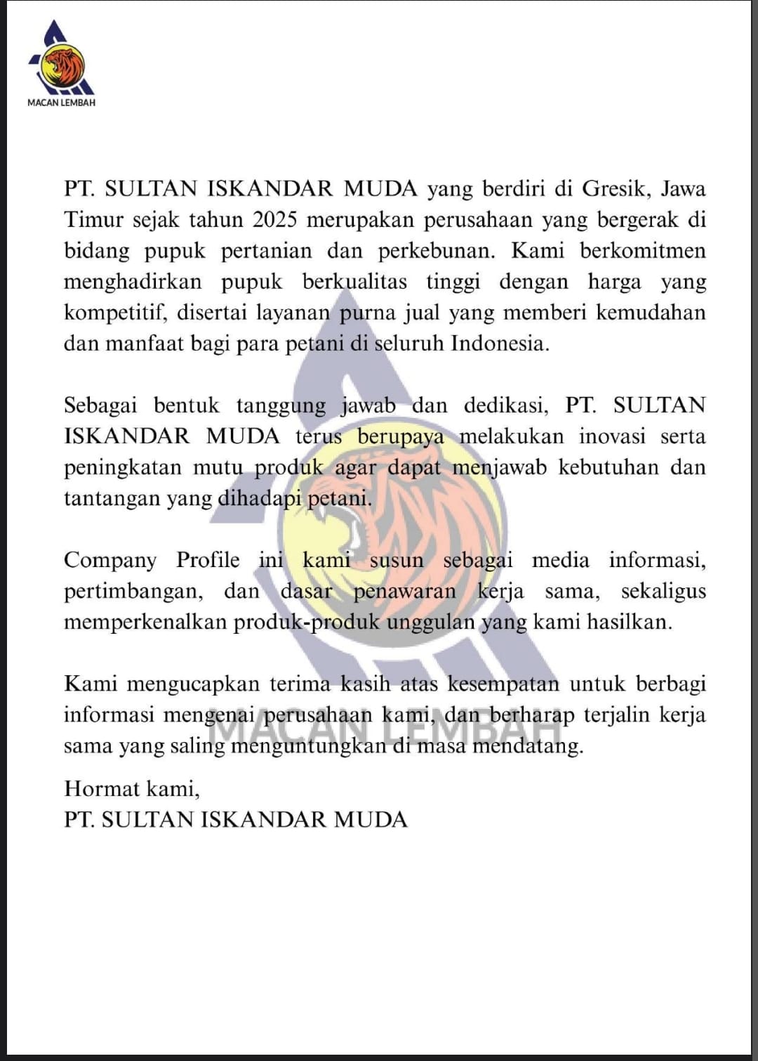 Profil Perusahaan PT. Sultan Iskandar Muda